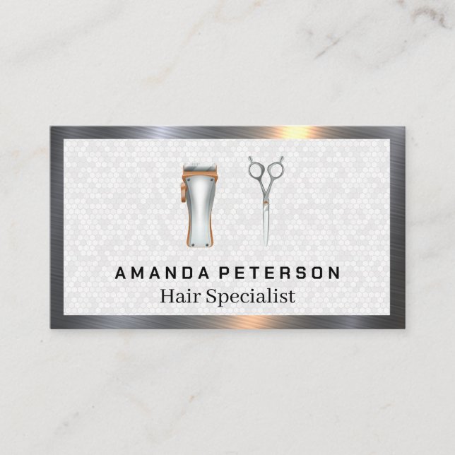 Salon Hair Tools | Geometric Tile Pattern Business Card (Front)