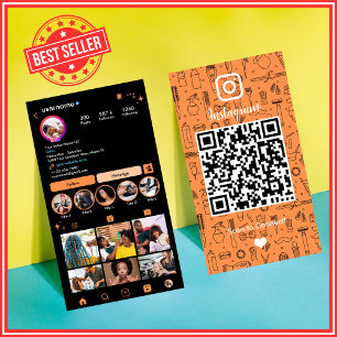 Salon Instagram Orange    Social Media QR Code Business Card