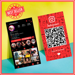 Salon Instagram Red Social Media QR Code Business Card