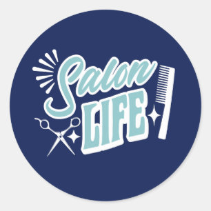 Salon Life Gift for Hair Stylist Blue Classic Round Sticker
