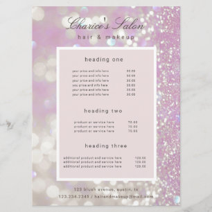 salon luxurious shimmer pastel price card