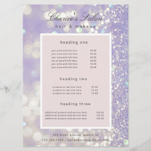 salon luxurious shimmer pastel price card