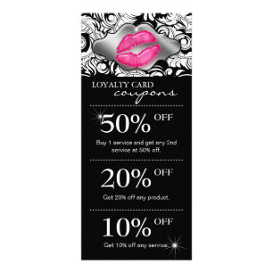 Salon Marketing Cards Damask Pink Glossy Lips Silv