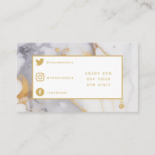 Salon modern golden and white marble loyalty card.