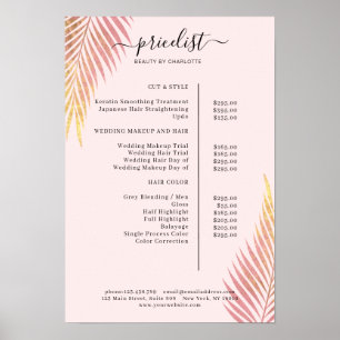 Salon Palm, leafy, Pricelist Poster