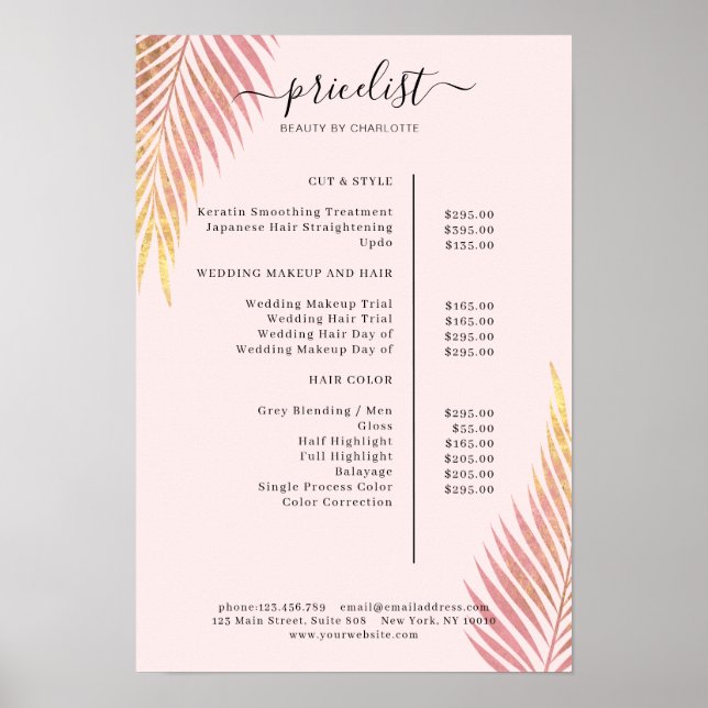 Salon Palm, leafy, Pricelist Poster (Front)