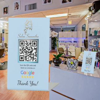 Salon Pastel Blue Google Review Pedestal Stand Sign