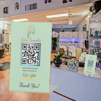 Salon Pastel Green Google Review Pedestal Stand Sign