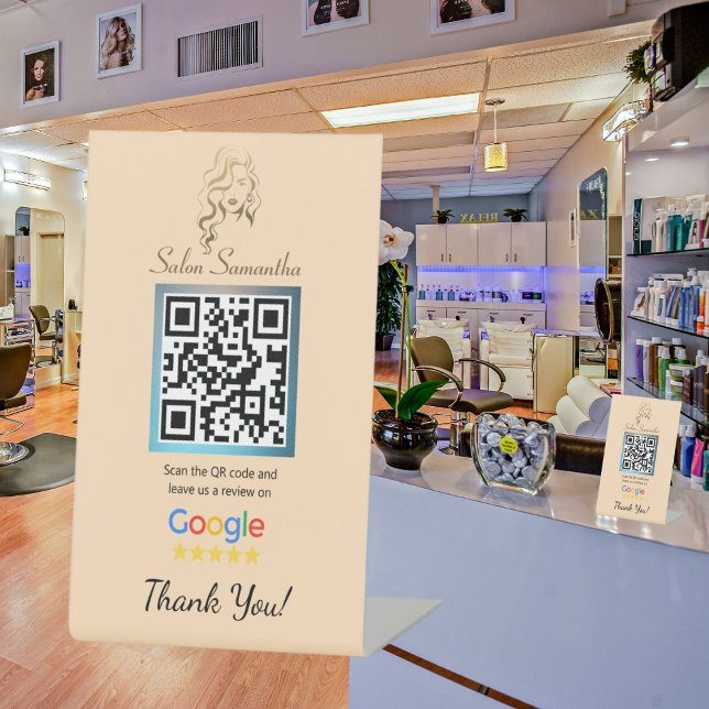 Salon Pastel Orange Google Review Pedestal Stand Pedestal Sign (Creator Uploaded)