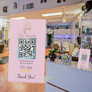 Salon Pastel Pink Google Review Pedestal Stand Sign