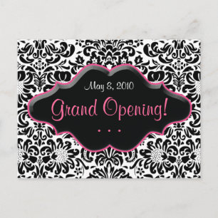 Salon Postcard Damask Black White Pink Frame