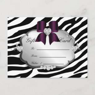 Salon Postcard Zebra Jewels Bow Eggplant