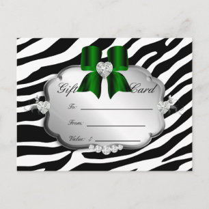 Salon Postcard Zebra Jewels Bow Green