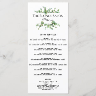 Salon Price List Menu
