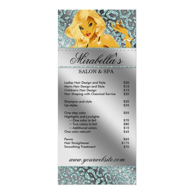 Salon Rack Card Jewellery Tanning Teal Sparkle (Front)