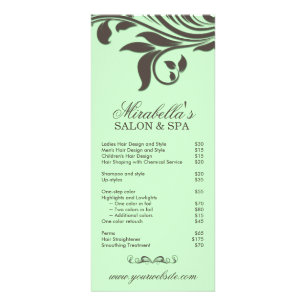 Salon Rack Card Spa Leaf Floral Green Brown