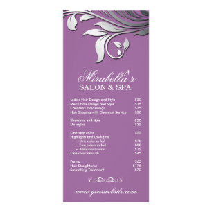 Salon Rack Card Spa Leaf Floral Purple Silver