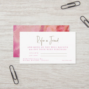 Salon Refer a Friend Pink & Gold Discount  Business Card