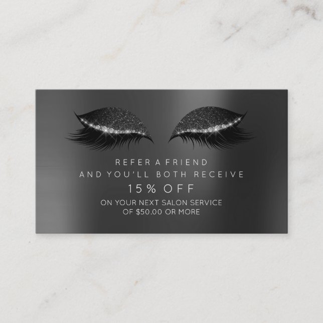 Salon Referral Card Black Glitter Lashes Makeup1 (Front)