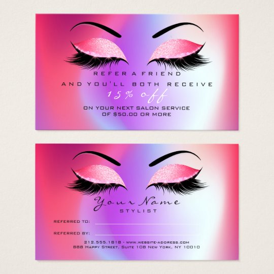 Salon Referral Card Glitter Miami Pink Lashes Cora