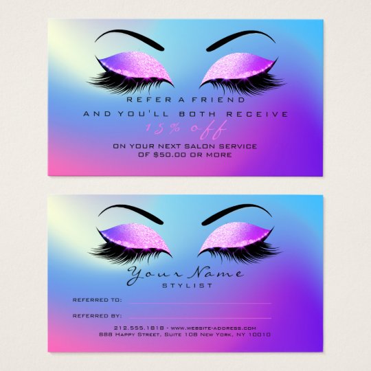 Salon Referral Card Glitter Ombre Pink Lashes