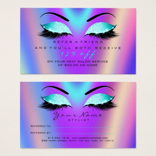 Salon Referral Card Glitter Tiffany Pink Lashes