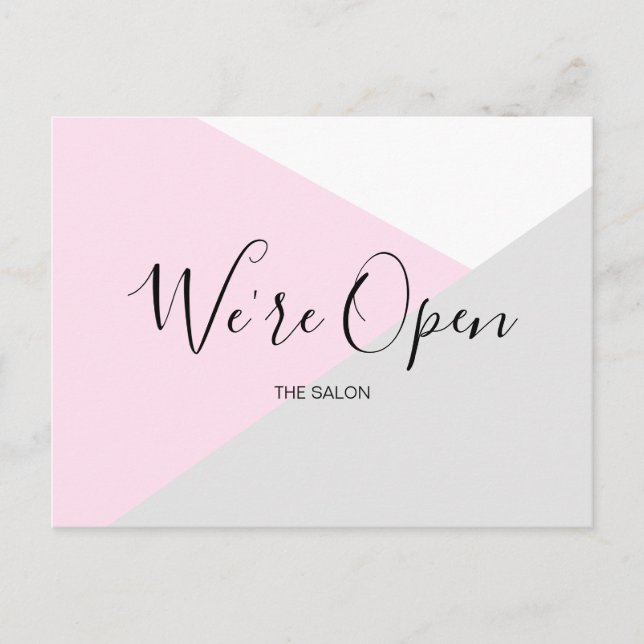 Salon Safety: Modern Pink and Grey Reopening Annou Postcard (Front)