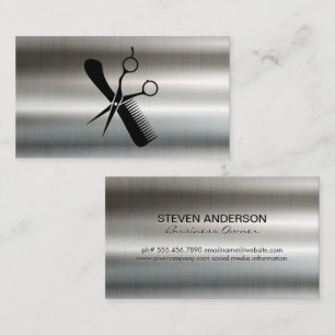 Salon Scissors and Comb Logo   Metallic  Business Card