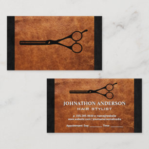 Salon Scissors Brown Leather Texture Appointment Card