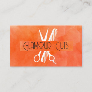 Salon Scissors Comb Logo   Watercolor Texture  Business Card