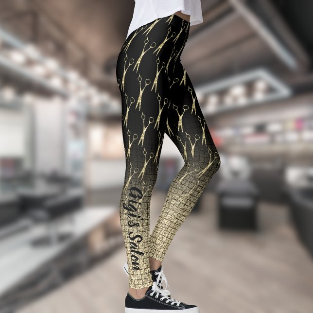 Salon Scissors Gold Glitter Gradient Monogram Leggings (Creator Uploaded)