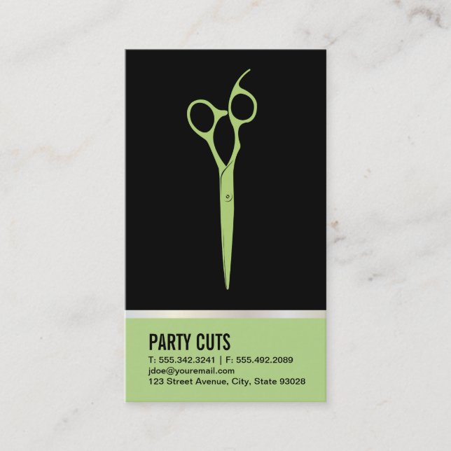 Salon Shears Green Business Card (Front)