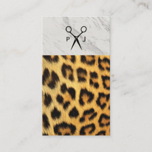 Salon Shears Monogram Marble Trim Cheetah Business Card