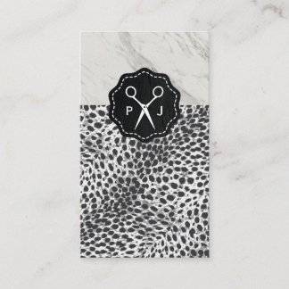 Salon Shears Monogram Marble Trim Leopard Business Card