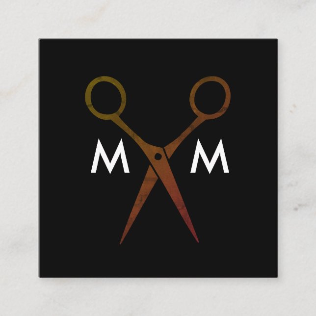 Salon Shears Monogram Square Business Card (Front)