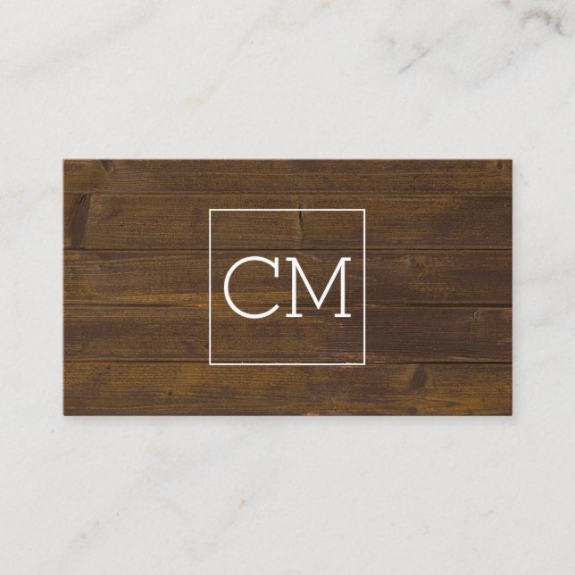 Salon Shears Rustic Monogram Wood Appointment Card (Front)