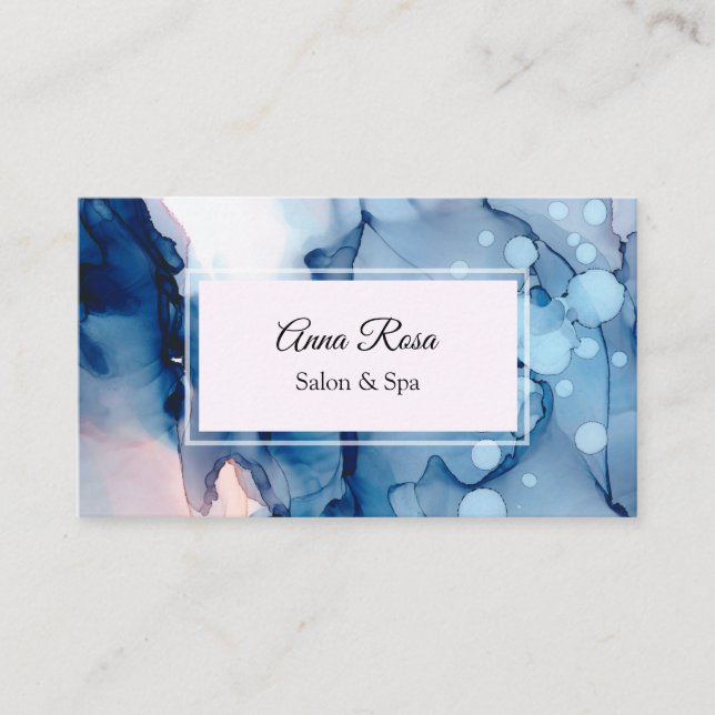 ~ Salon & Spa Abstract Blue Artistic Girly Chic Business Card (Front)
