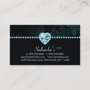 Salon Spa Business Card blue heart rhinestone