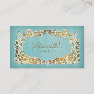 Salon Spa Business Card Floral Blue Gold