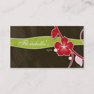 Salon Spa Business Card Floral Red Brown Tropical