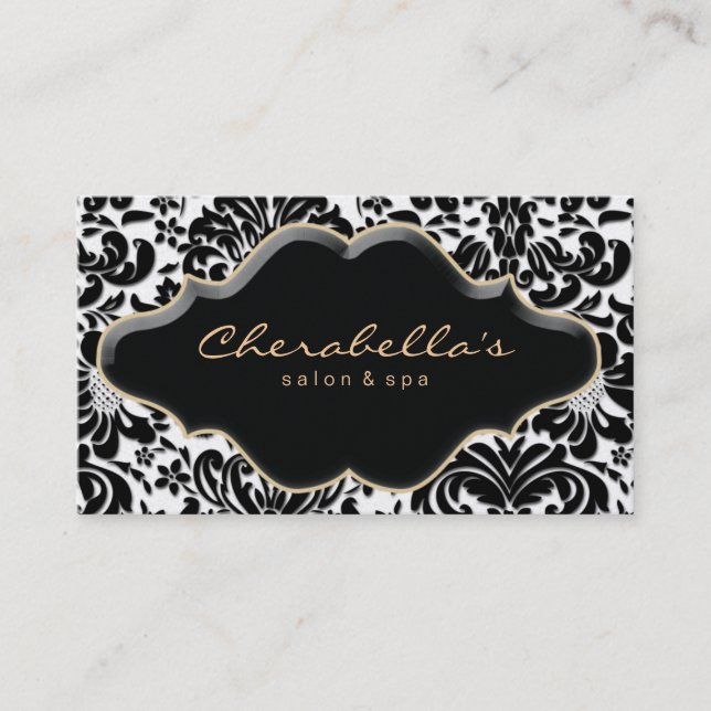 Salon Spa Business Card Gold Finish Damask (Front)