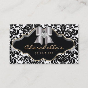 Salon Spa Business Card Gold Jewel Bow Damask