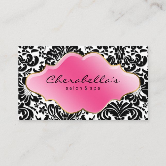 Salon Spa Business Card Pink Floral Damask (Front)
