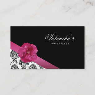 Salon Spa Carte de visite noir rose floral damassé