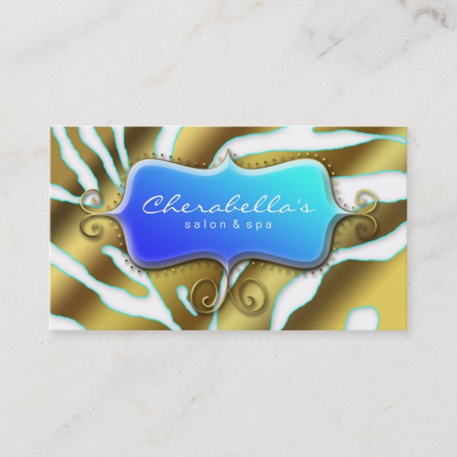 Salon Spa Carte de visite Retro Zebra Sea Blue Gol (Devant)