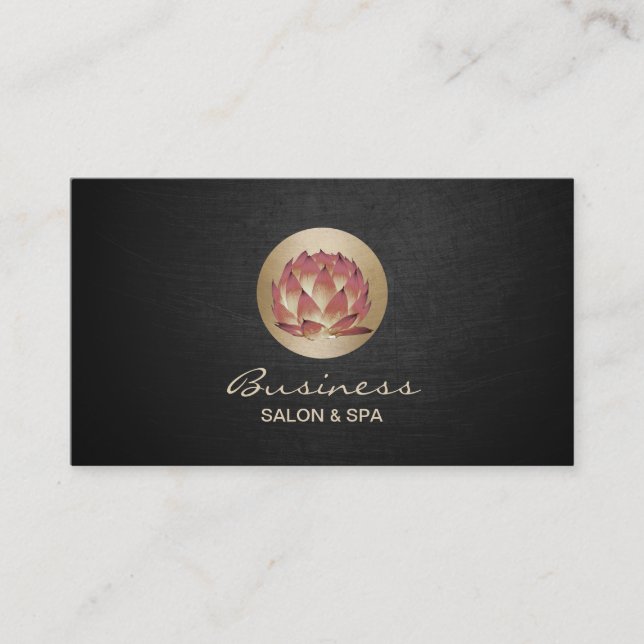 Salon & Spa Elegant Gold Lotus Flower Logo Modern Business Card (Front)