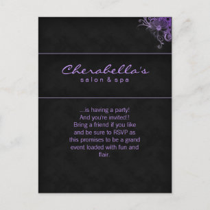 Salon Spa Floral Postcard Invitation Purple Black