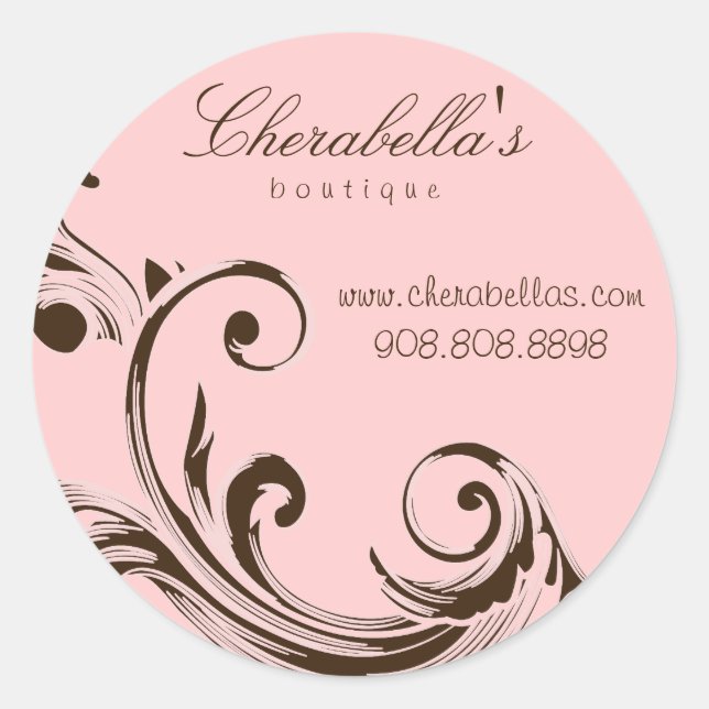 Salon spa floral sticker swirl pink brown (Front)