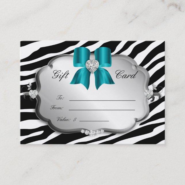 Salon Spa Gift Card Valentine's Zebra Silver Blue (Front)