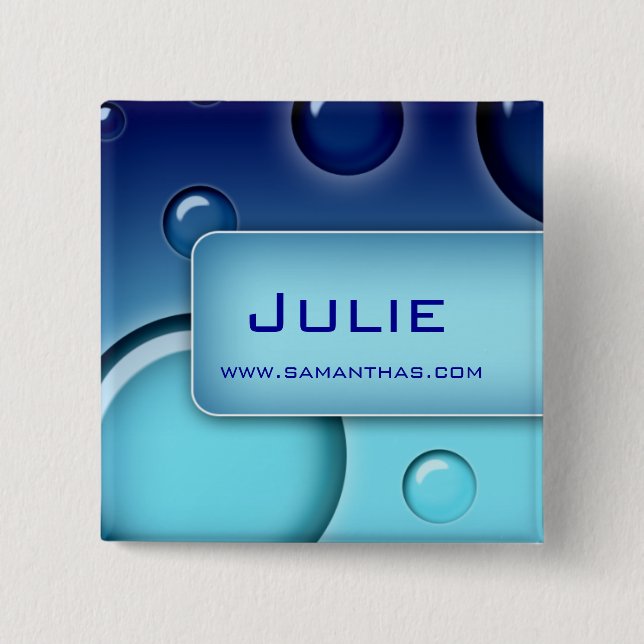 Salon Spa Name Tag Button Brooch Bubbles blue (Front)